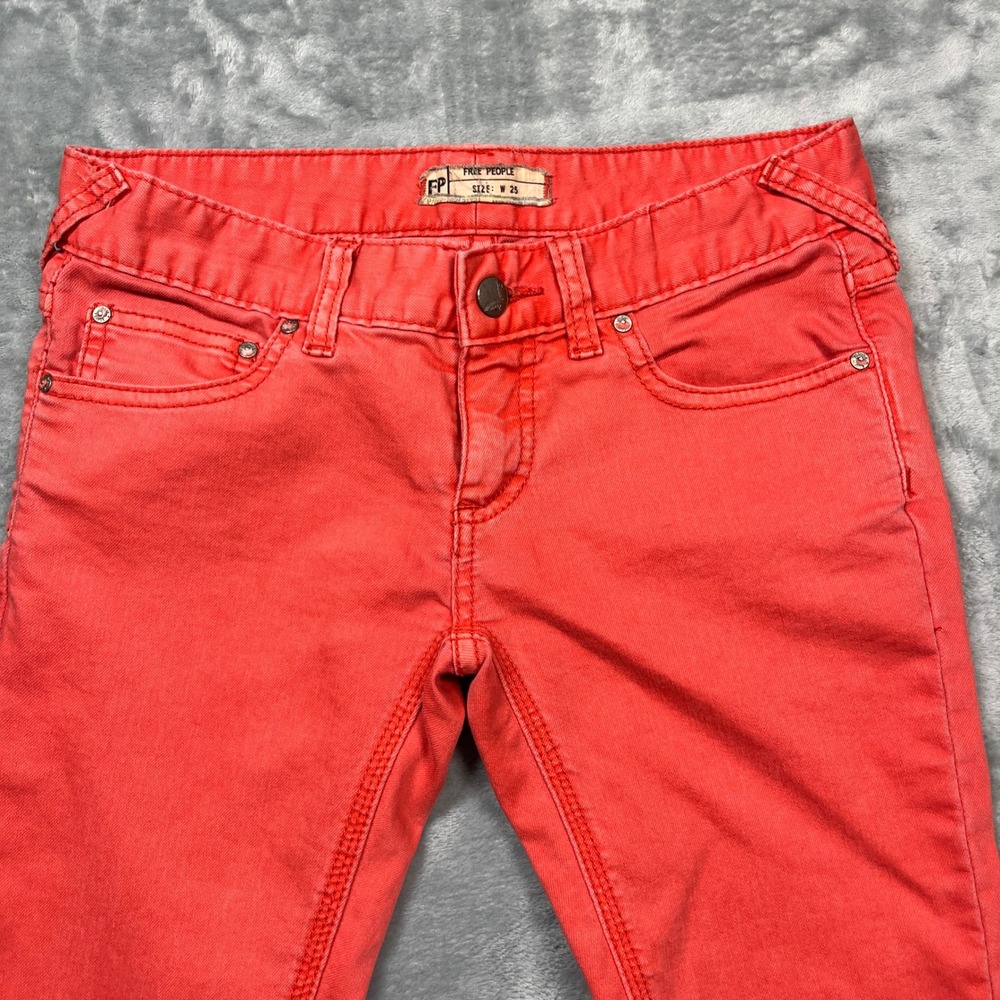 Free People Skinny Jeans Women Coral Red Low Rise Stretch Denim Pants Size 25 - Picture 3 of 12